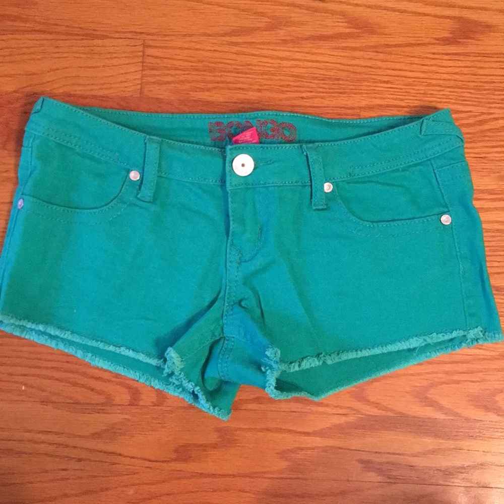 Green jean shorts